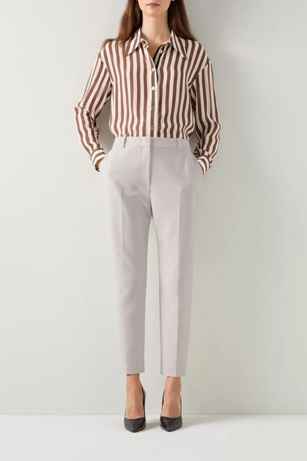 Light Grey Slim Fit Ankle Length Trousers