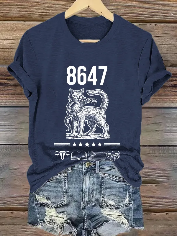 Women'S T-Shirt Vintage 8647 FDT Printed T-Shirt Round Neck Pure Cotton Short Sleeves