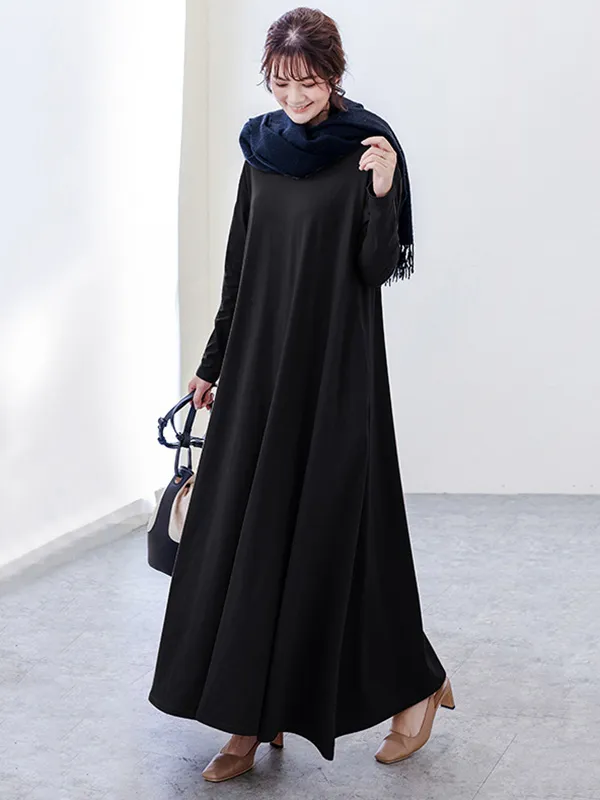 Simple 6 Colors Plus Size Loose Long Sleeve Casual Dress
