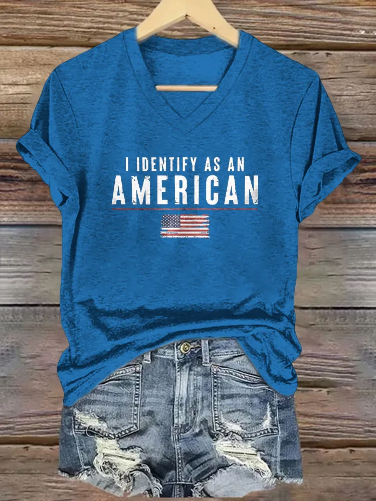 Women's I Dentify As An America Print Short Sleeve Round Neck Cotton T-Shirt