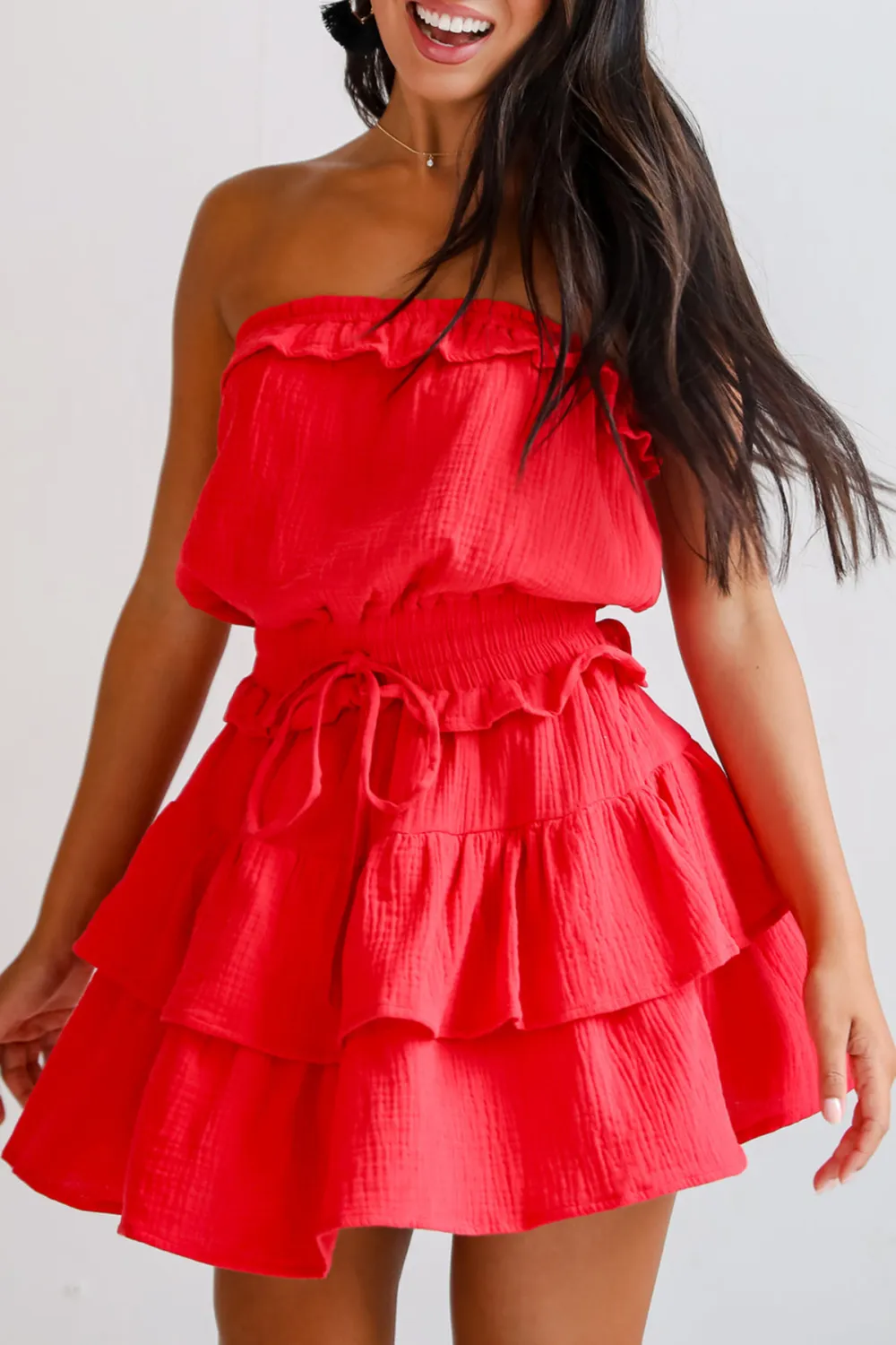 On The Sidelines Linen Strapless Mini Dress