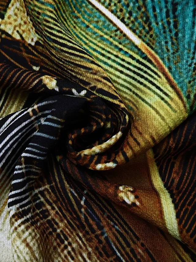 Women's Plus Size Shirt Blouse Black Wine Dark Blue Feathers Print 3/4 Length Sleeve Daily Weekend Vintage Holiday Casual Crew Neck Oversized Dolman Sleeve Summer Spring Fall