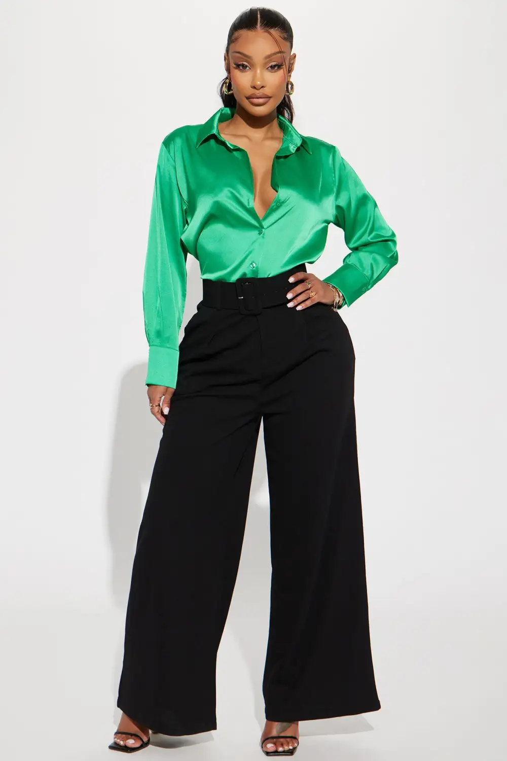 Popular Girl Satin Shirt - Kelly Green