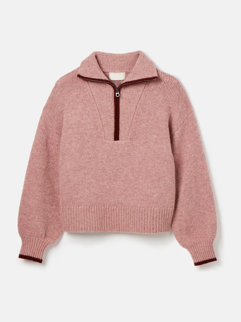 Pink Knitted Quarter Zip Jumper