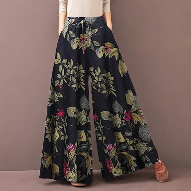 Women's Culottes Wide Leg Gauchos Pants Trousers Full Length Side Pockets Baggy Mid Waist Fashion Casual Weekend Yellow Red S M Summer Spring &  Fall