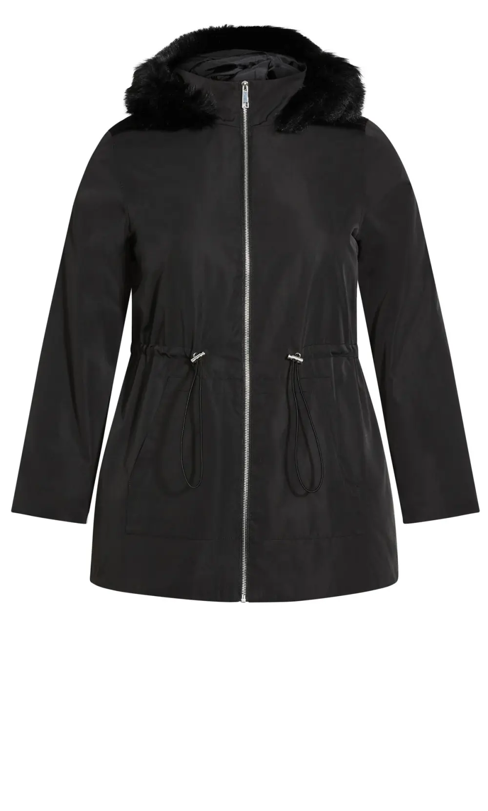 Evans Black Faux Fur Collared Lightweight Coat