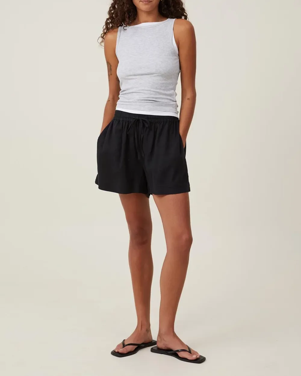 cotton and linen drawstring shorts