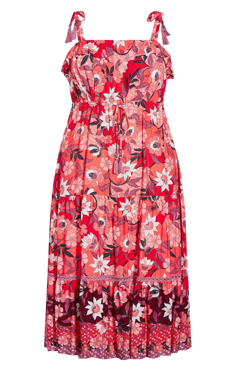 Evans Pink Floral Print Crochet Hem Midi Dress