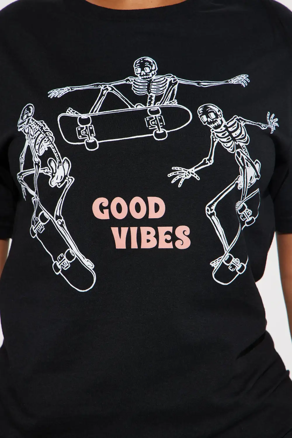 Good Vibes Skeleton Graphic Tee - Black