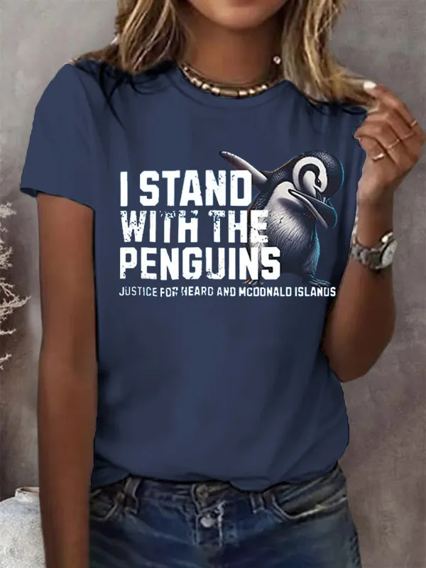 Women'S T-Shirt Women'S I Stand With The Penguins Printed Short-Sleeved T-Shirt