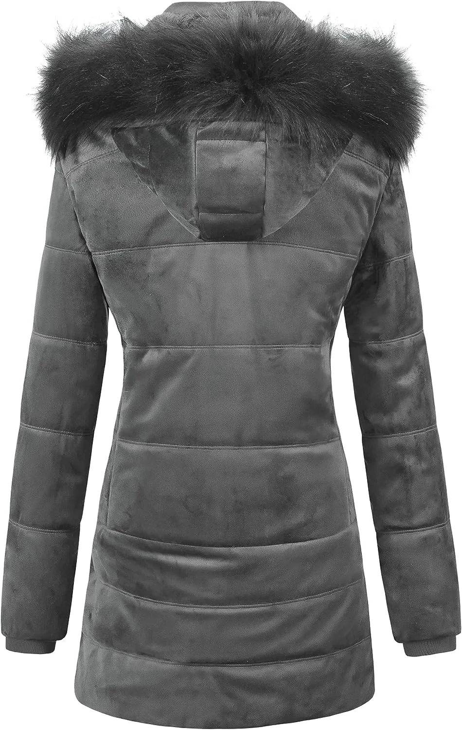 Women's Warm Winter Coat Velvet Puffer Jacket Quilted Faux Fur Hood