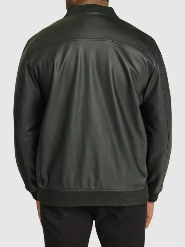 BLACK FAUX LEATHER BOMBER