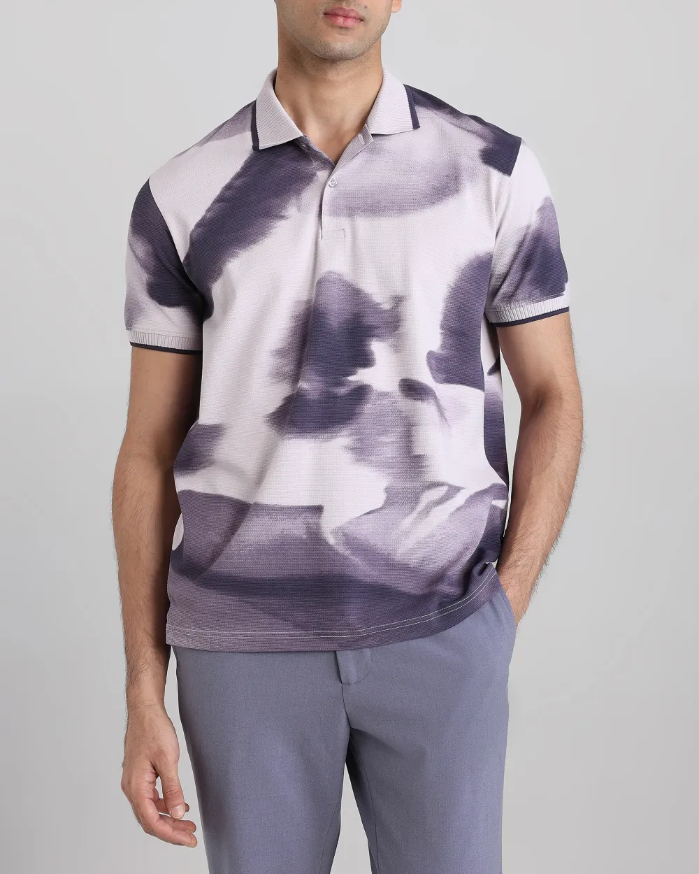 Daily Simple And Slimming Lilac Abstract Polo Shirt