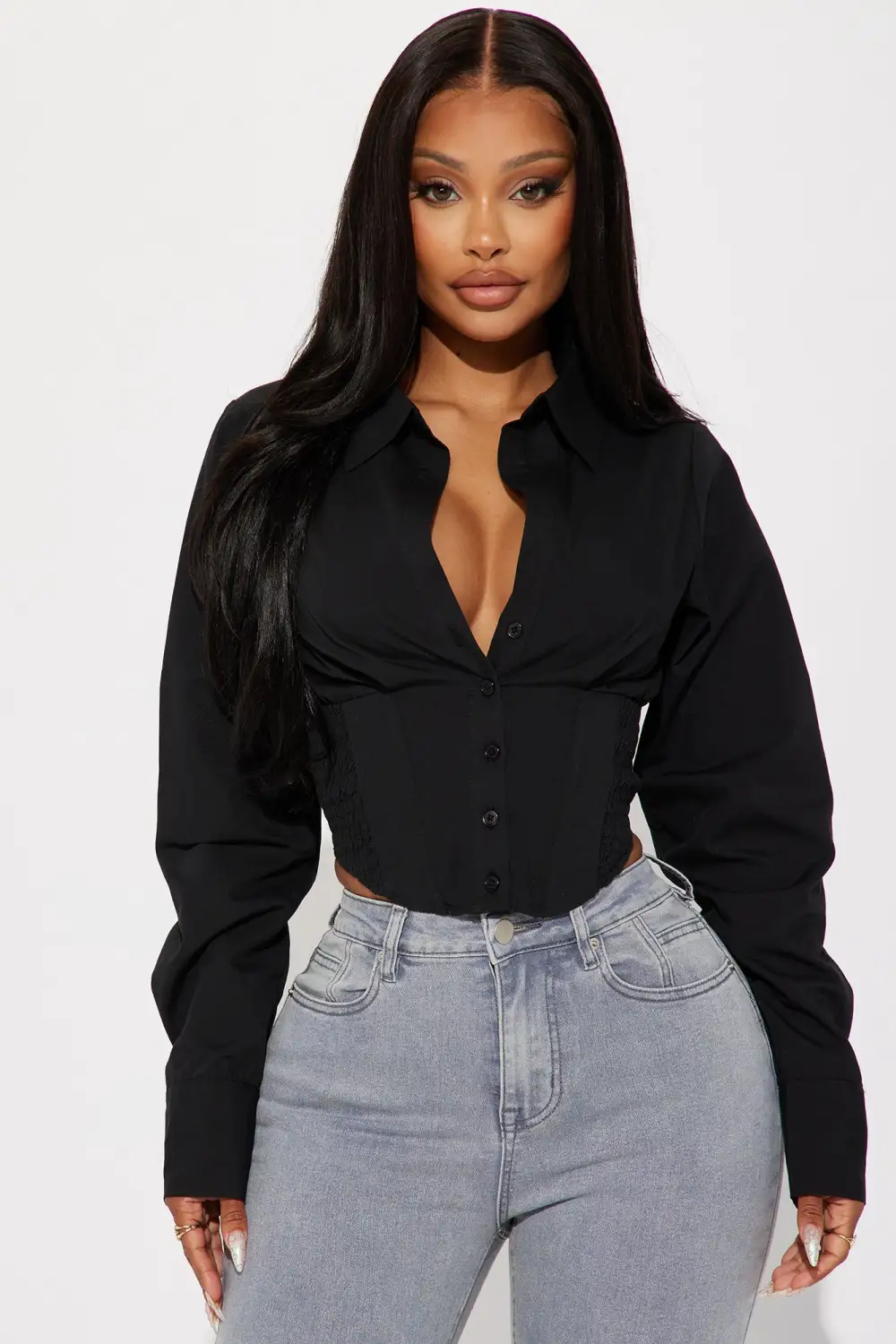 Endless Talks Corset Shirt - Black