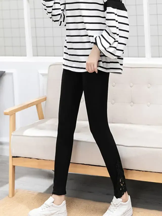 Women's Leggings Black White Grey Fashion Casual Daily Lace Ankle-Length Tummy Control Solid Colored L XL 2XL 3XL 4XL