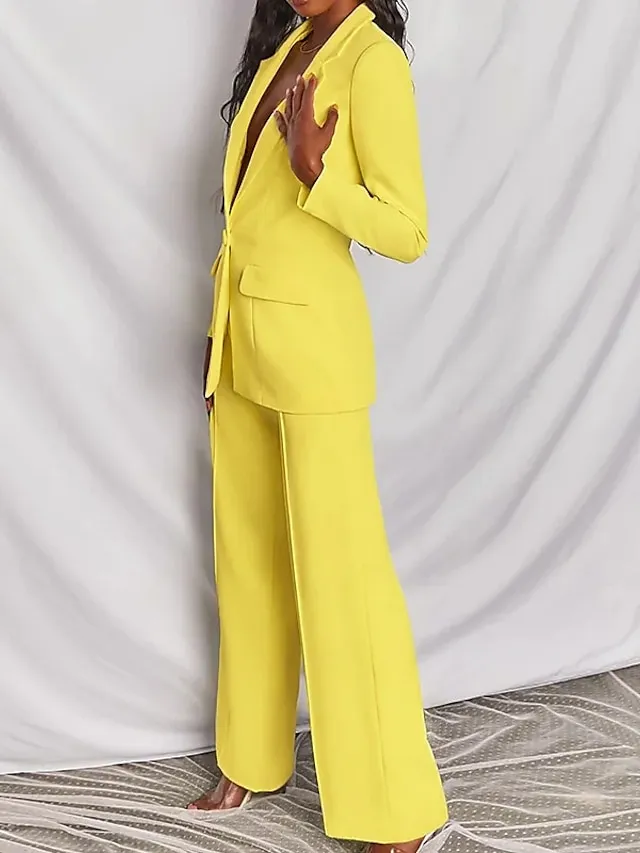 Women's Blazer Suits 2 Pcs Single Breasted Lapel Blazer & Pants Fall Fashion Party Outfit Business Formal Jacket Set Black Blue Pink