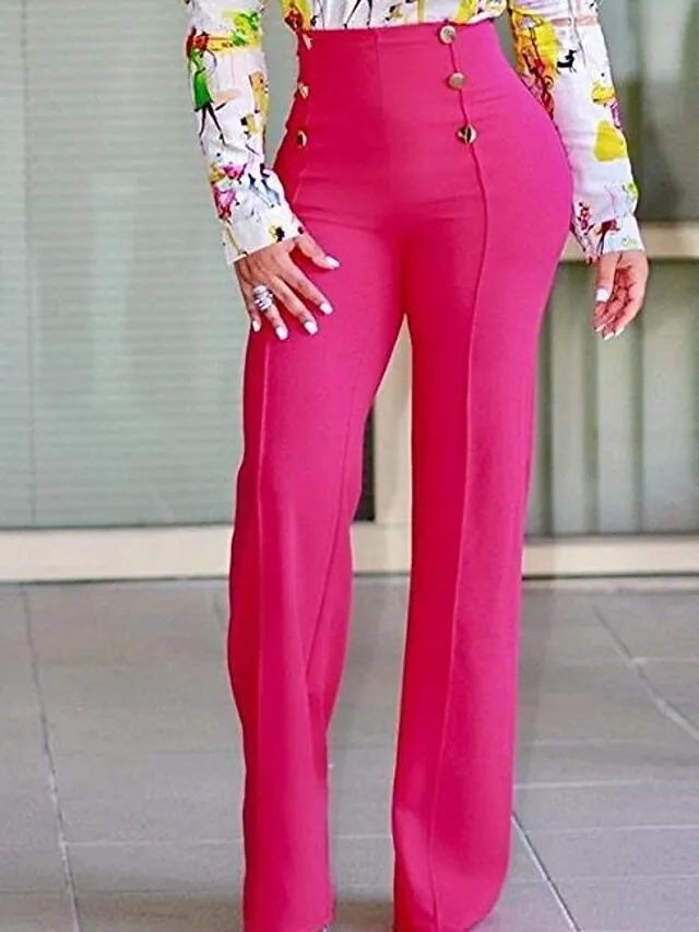 Women‘s Dress Work Pants Straight Culottes Wide Leg Chinos Mid Waist Basic Party Black White S M Summer