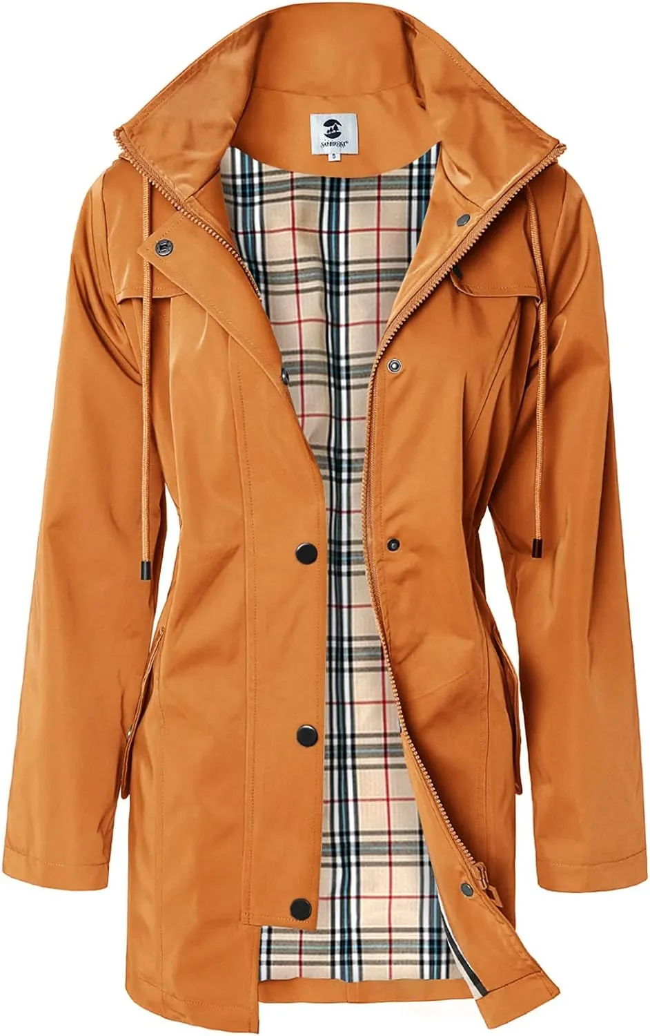 Women's Long Hooded Rain Jacket Outdoor Raincoat Windbreaker