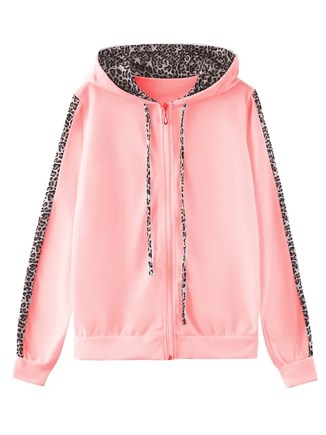 Women's Loungewear Sets Leopard Sport Casual Comfort Home Street Daily Polyester Breathable Hoodie Long Sleeve Hoodie Pant Spring Fall Black White