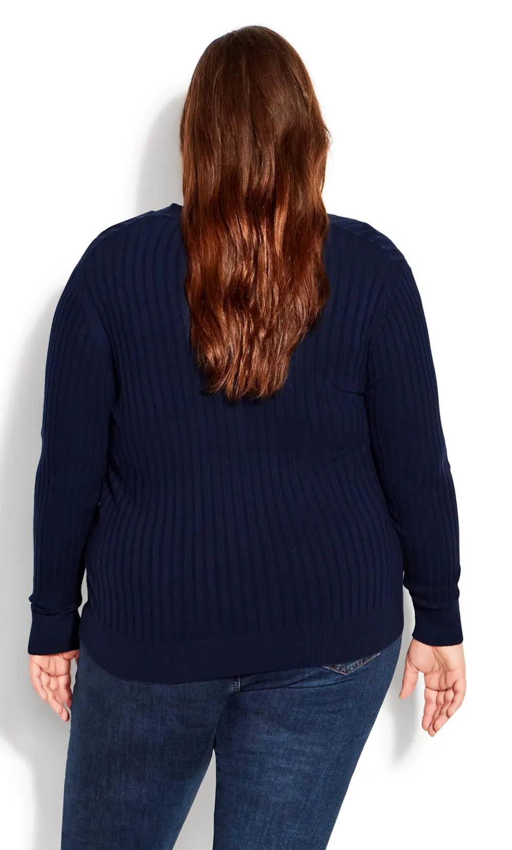 Evans Navy Blue Ribbed Knit Cardigan