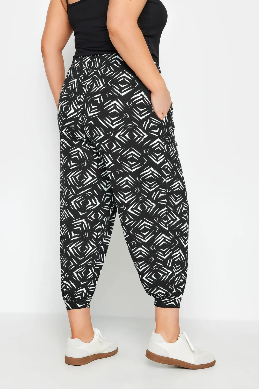 YOURS Curve Beige Brown Leaf Print Cropped Harem Trousers