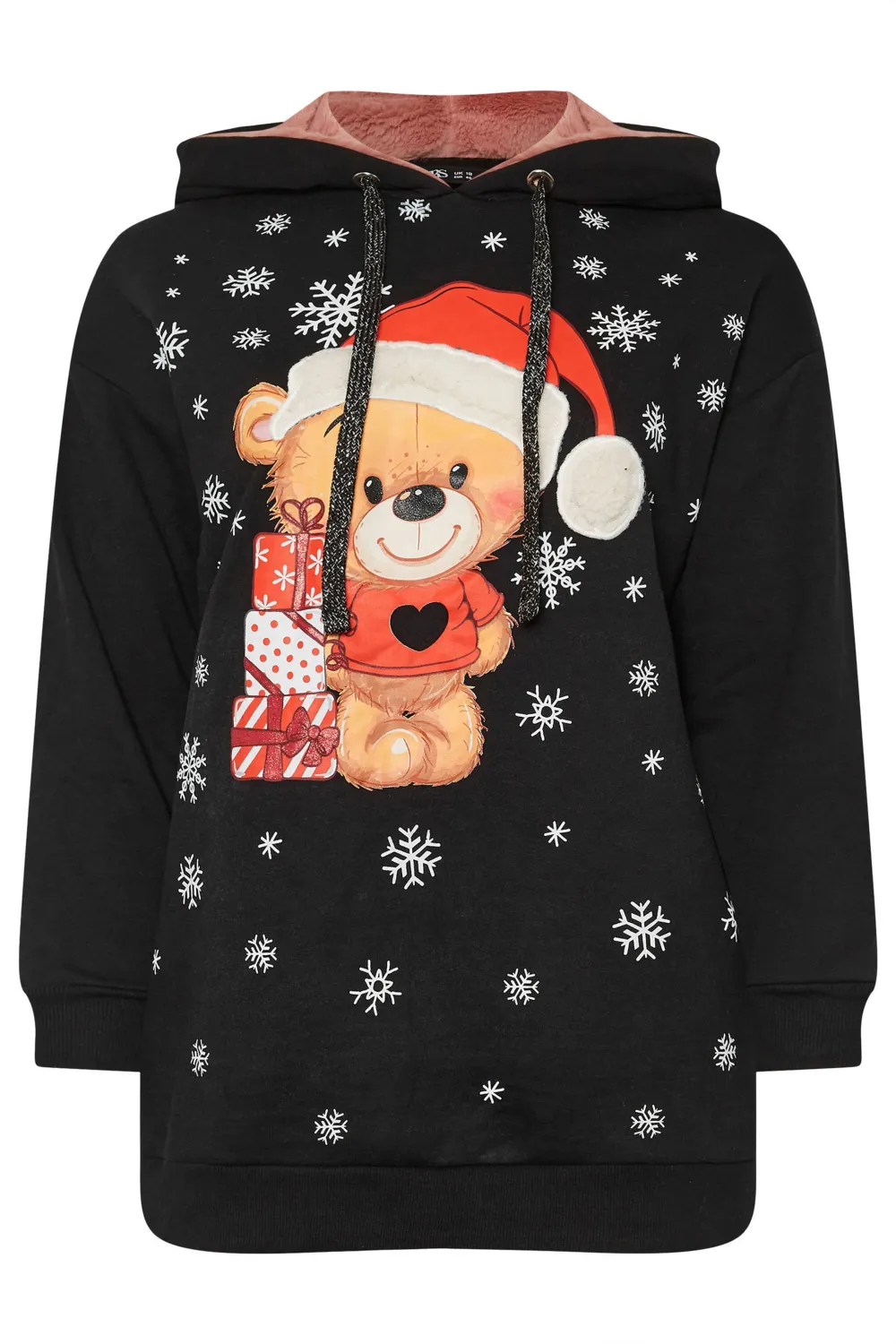 YOURS Curve Black Teddy Bear Christmas Hoodie