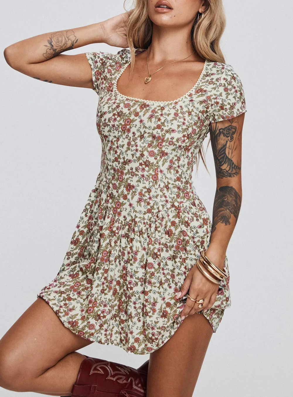 Floral Short Sleeve Mini Dress