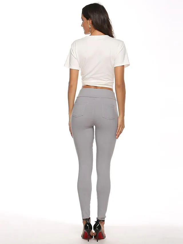 Women's High Waist Solid Leggings Wine Navy Blue Grey Fashion Classic Office Daily Stretchy Full Length Comfort Solid Color S M L XL XXL