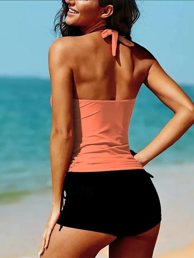 Women's Swimwear Tankini 2 Piece Normal Swimsuit 2 Piece Plain Vacation Beach Wear Bathing Suits