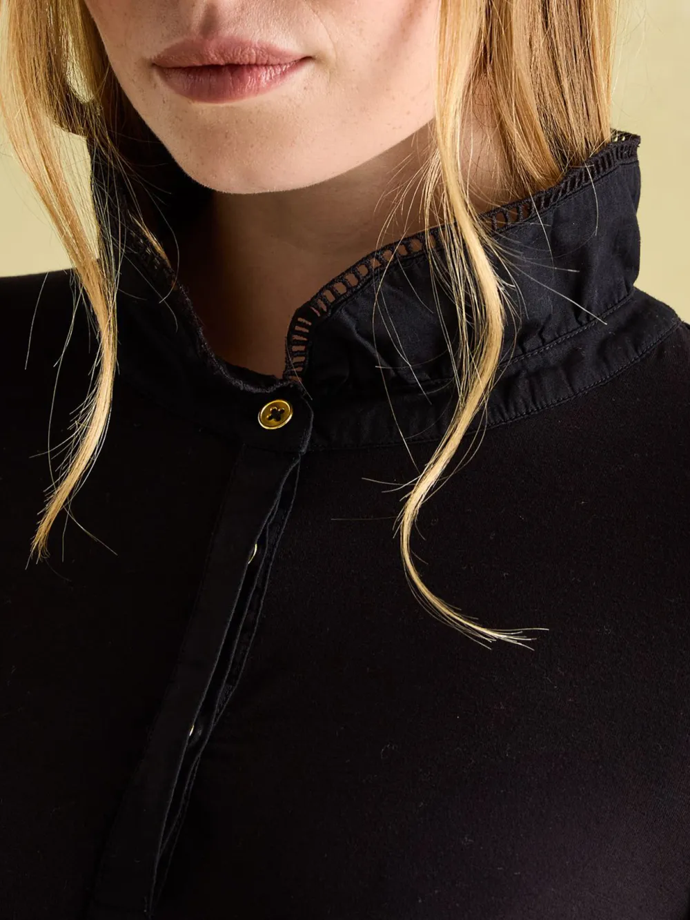 Black Long Sleeve Frilled Neck Top