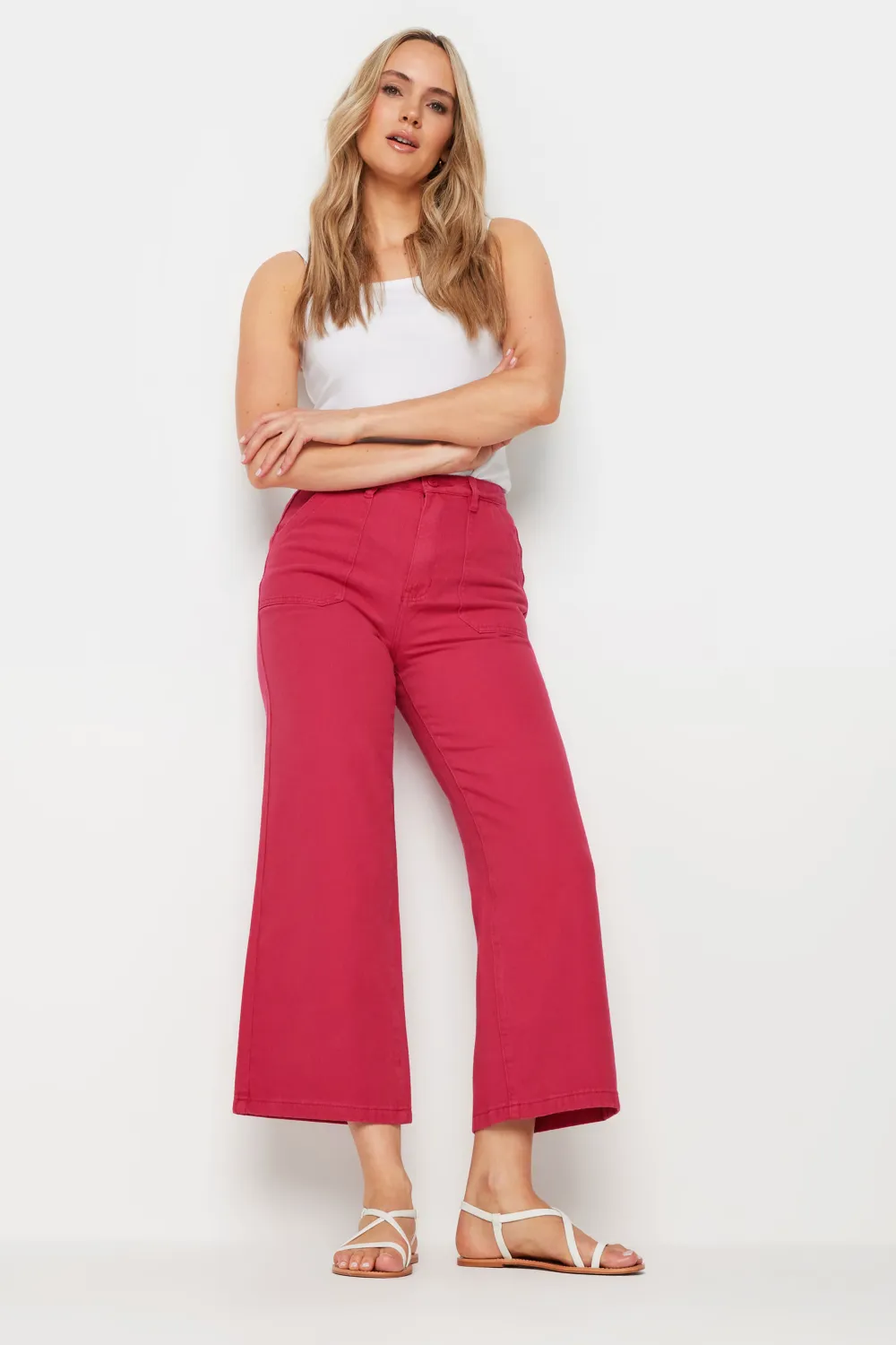 LTS Tall Cream Cotton Twill Wide Leg Cropped Trousers