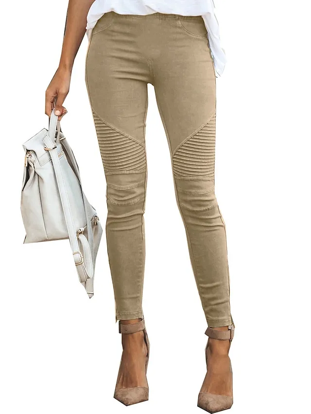 Women's Skinny Slacks Cotton Blend Light Yellow Wine ArmyGreen High Waist Basic Simple Classic Style Casual Daily Full Length Comfort Simple S M L XL 2XL Pants