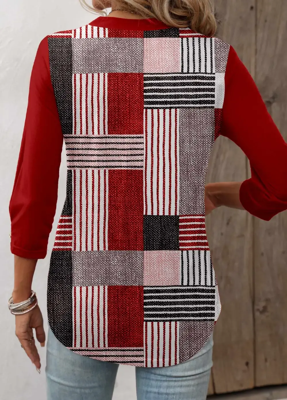 Wine Red Geometric Print T Shirt