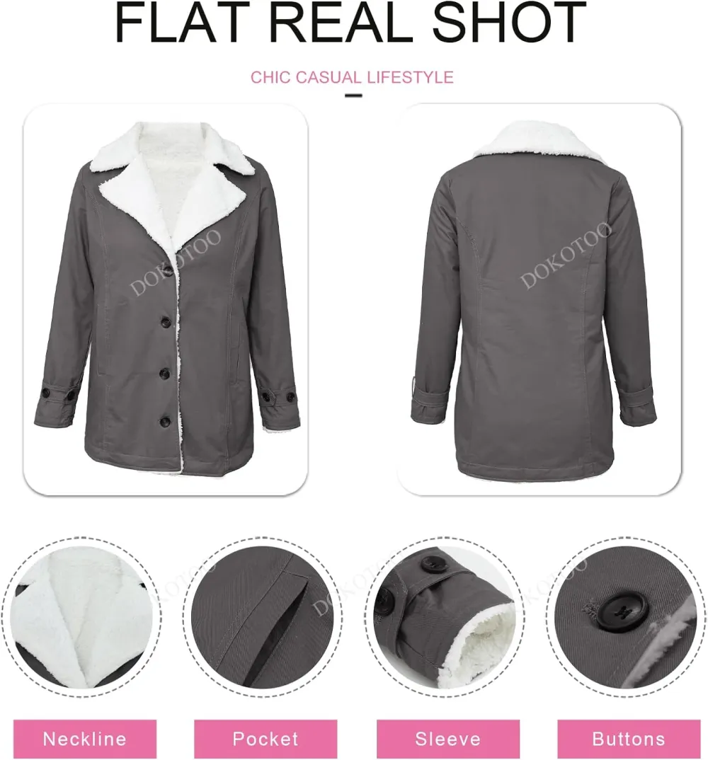 Womens Winter Warm Jean Jacket Stand Collar Wool Liner Sherpa Denim Coats Thicker Outerwear with Pockets