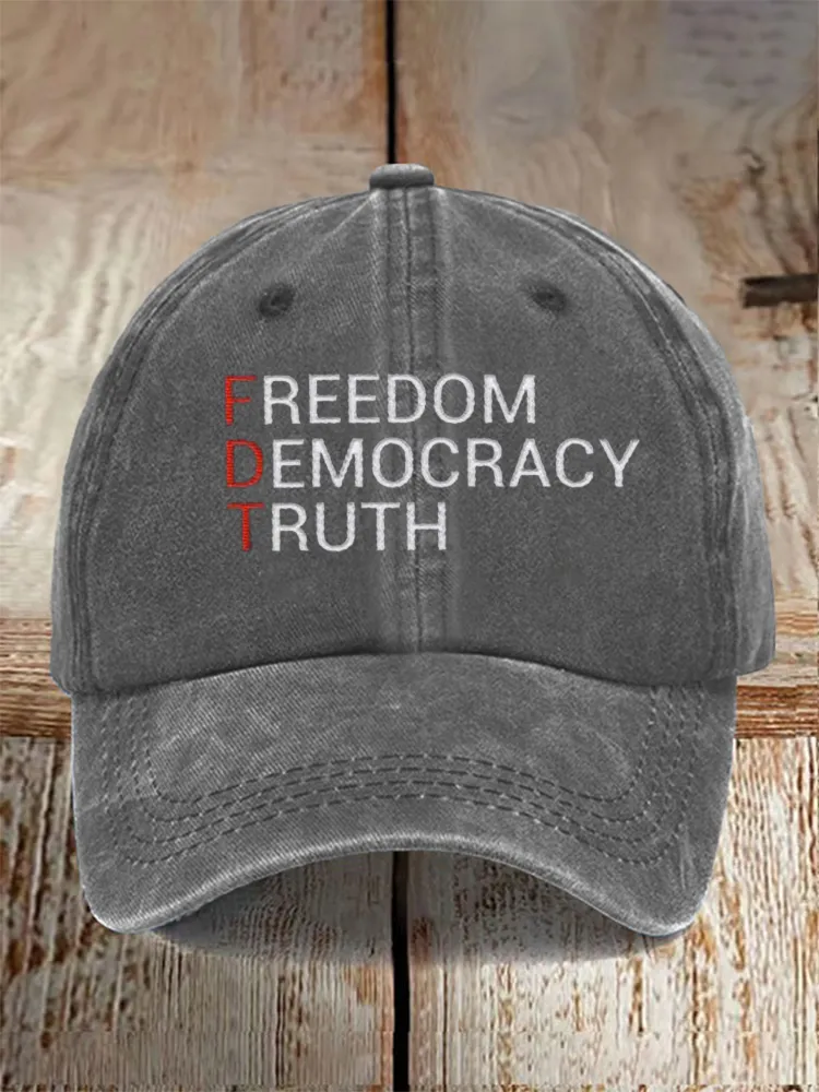 Unisex Distressed Washed Cotton FDT “Freedom Democracy Truth” Hat