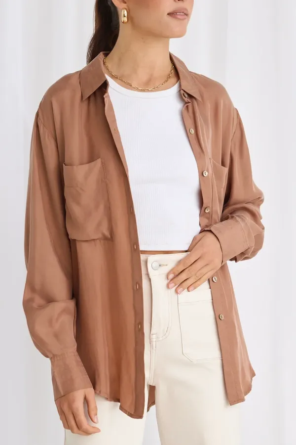 Brown Utility Style Oversized Shirt
