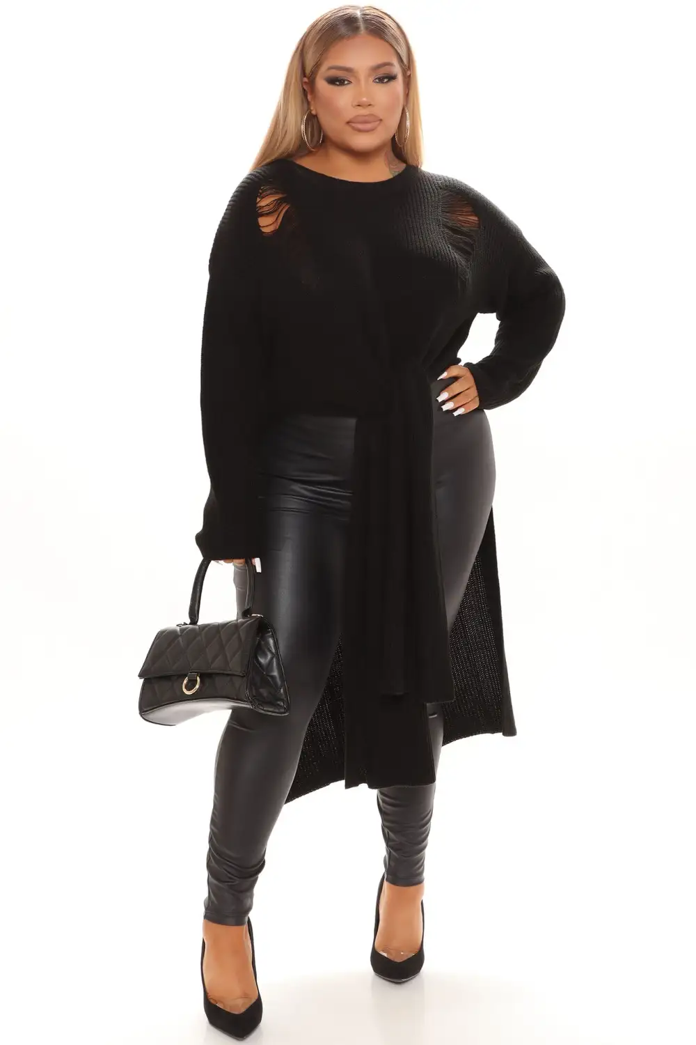 Kara Tie Front Sweater - Black