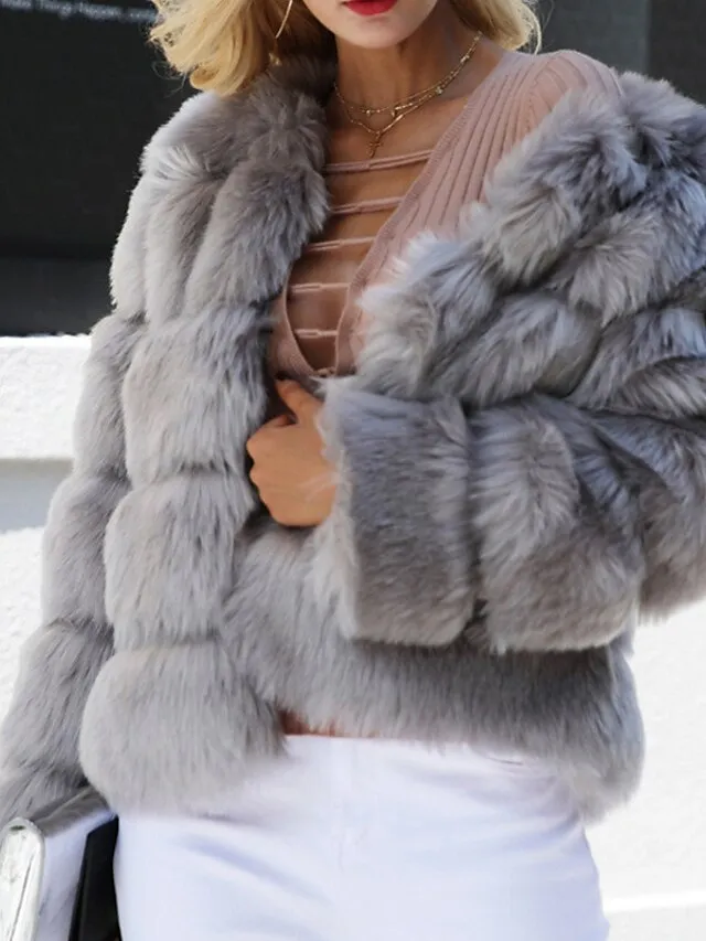 Women's Faux Fur Coat Active Elegant Comfortable Street Style Faux Fur Trim Outdoor Daily Wear Vacation Going out Faux Fur Short Coat Winter Fall Purple Pink Fuchsia Open Front Collarless Regular Fit