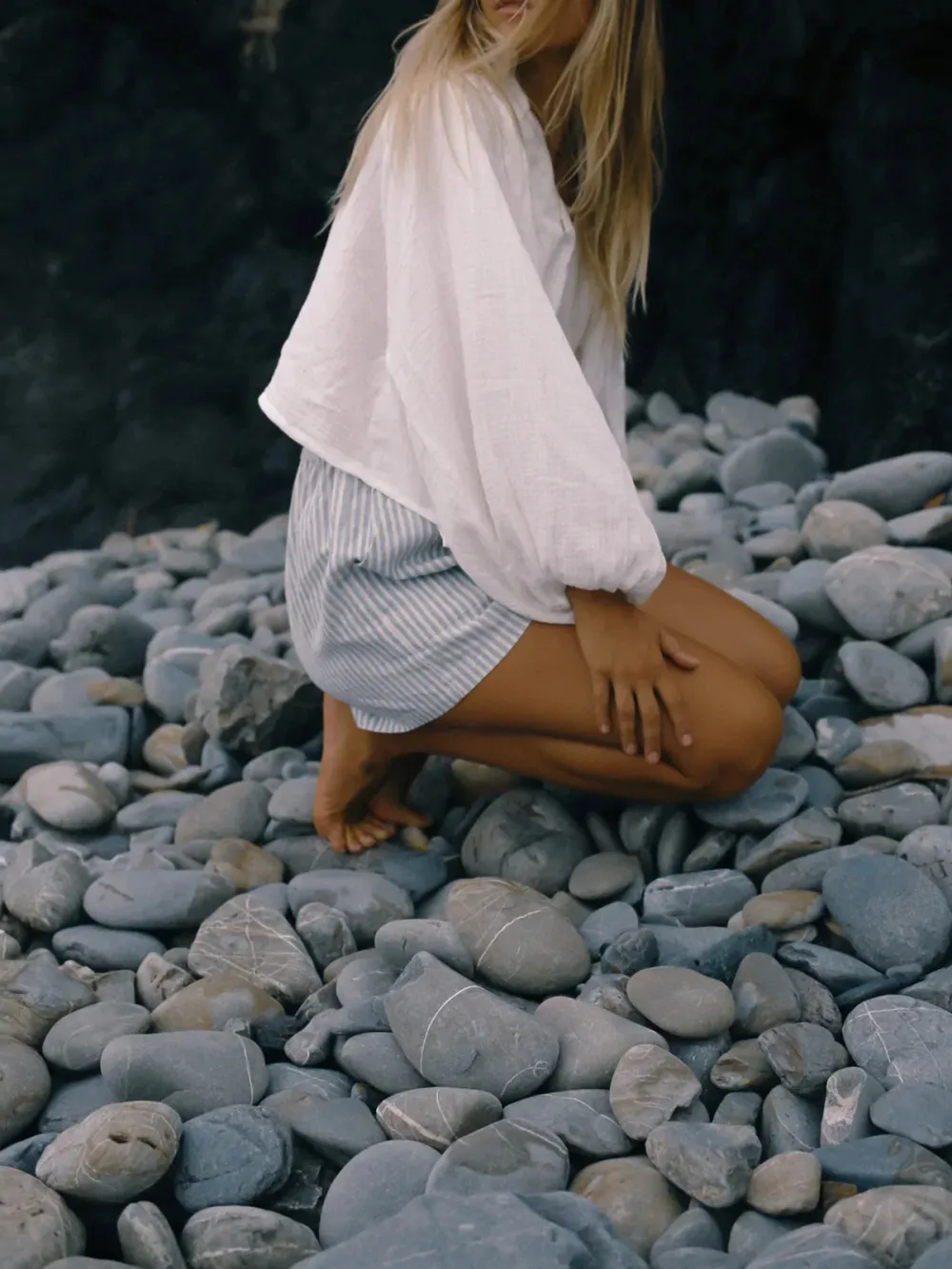 Casual Style Blue Short Blue Stripe