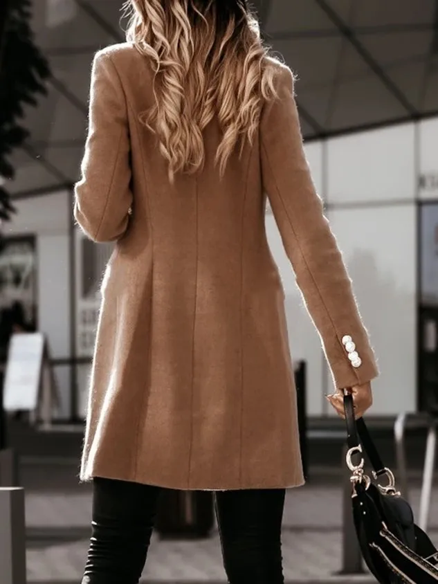 Lapel Buttoned Casual Long Sleeve Winter Fall Overcoat