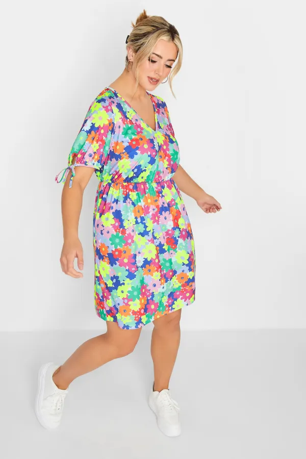 YOURS Curve Blue & Pink Ditsy Print Smock Dress