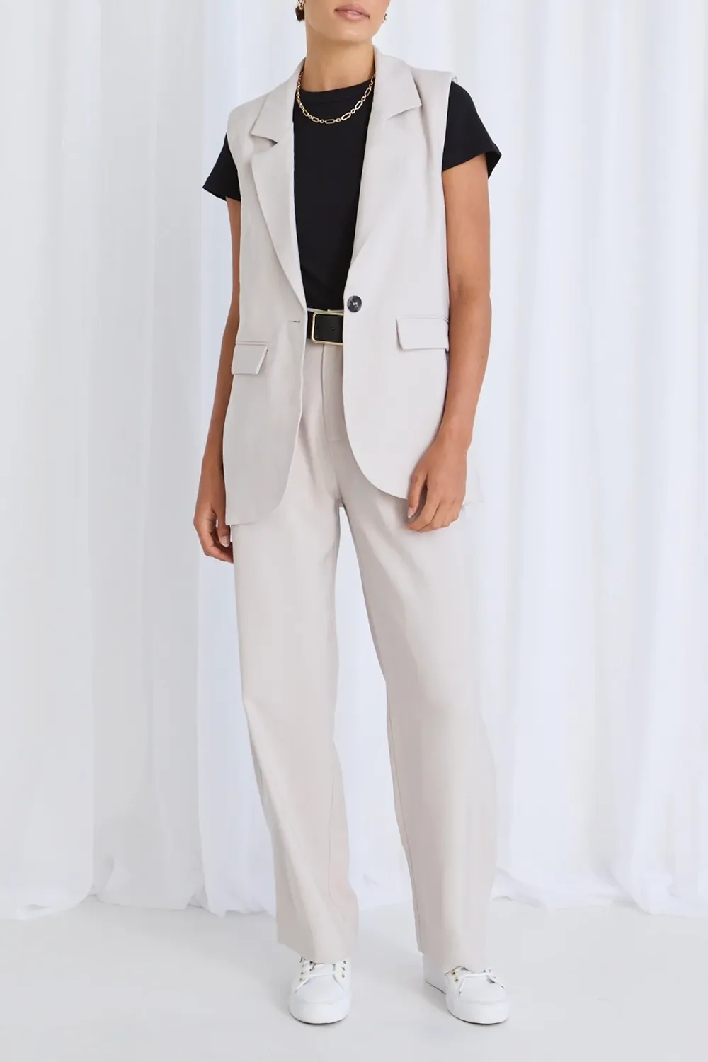 White Sleeveless Tailored Vest