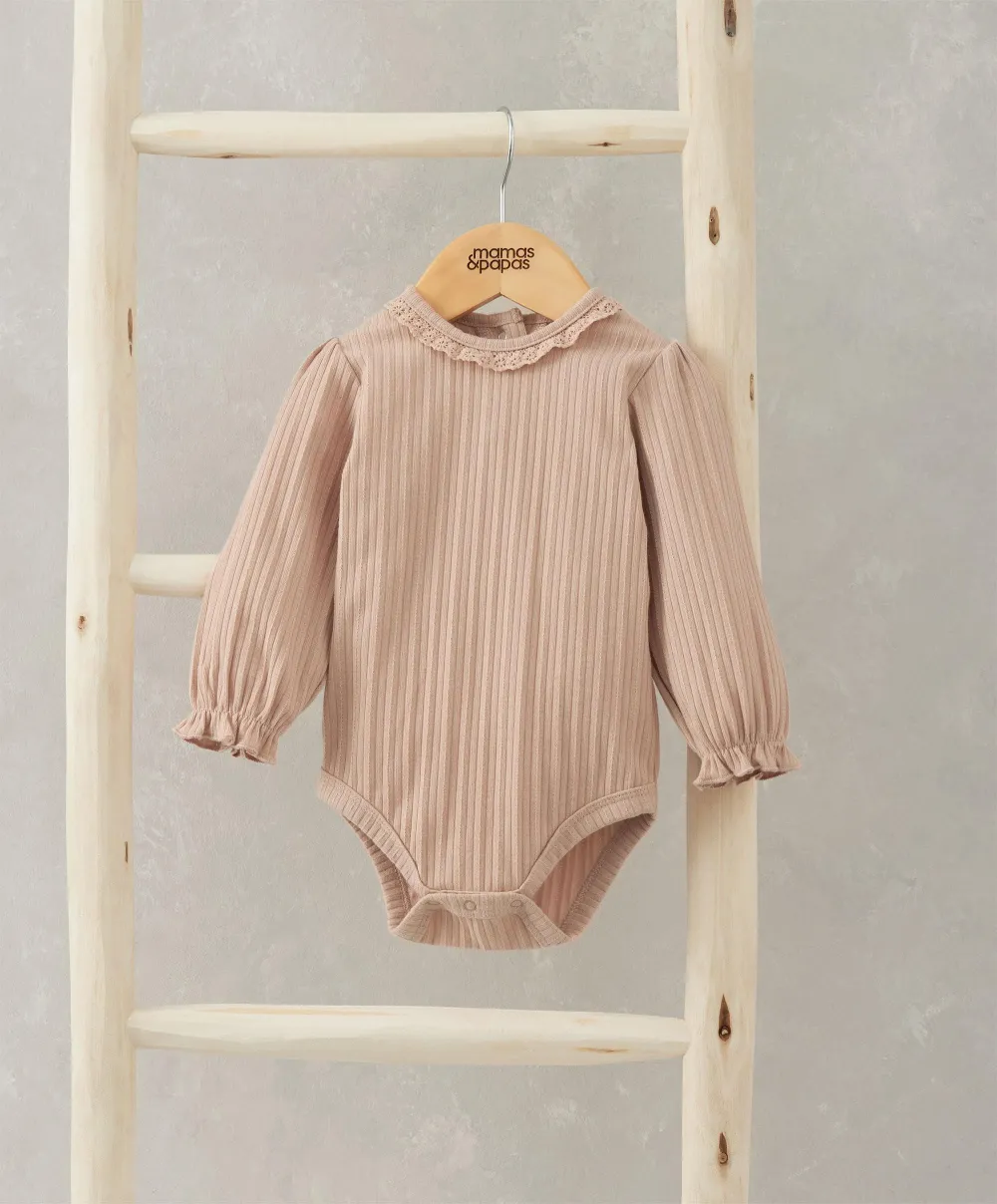 Lace Trim Bodysuit - Pink