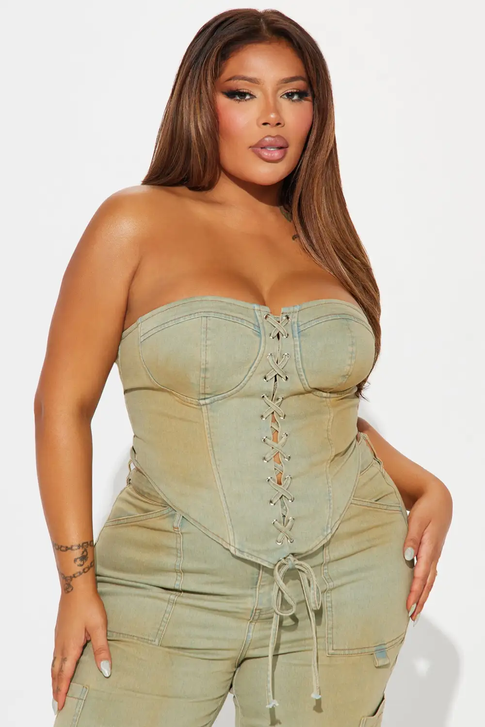 Gianna Tinted Denim Corset Top - Light Wash