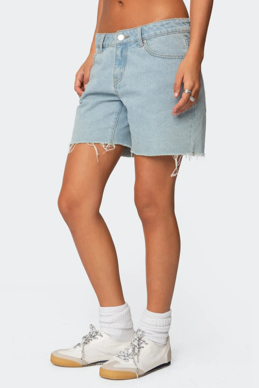 Low Rise Raw Edge Denim Shorts