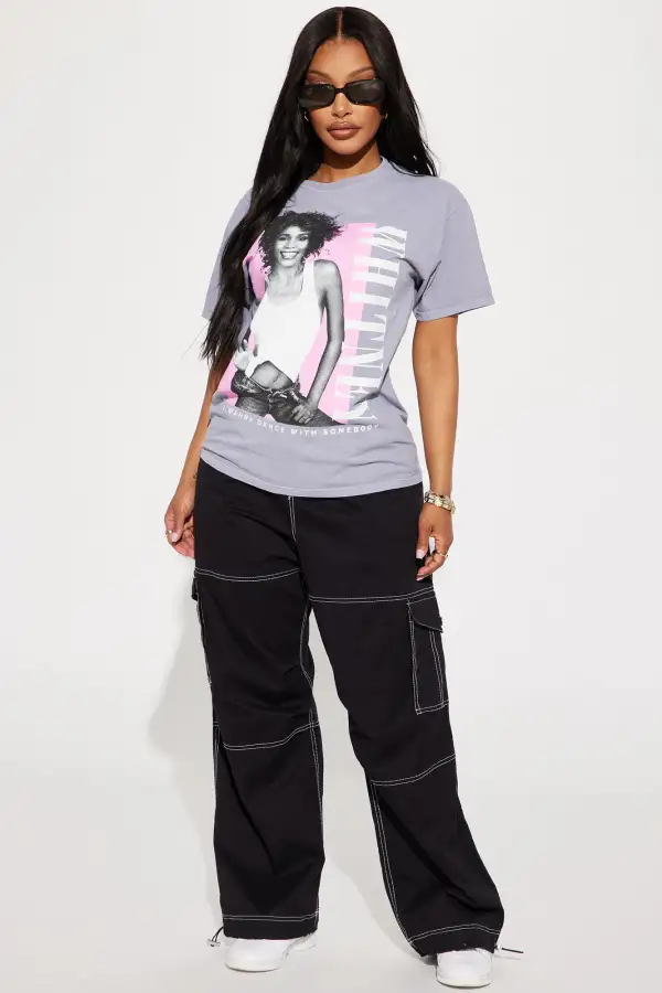 Whitney Houston Washed Short Sleeve Tee - Grey