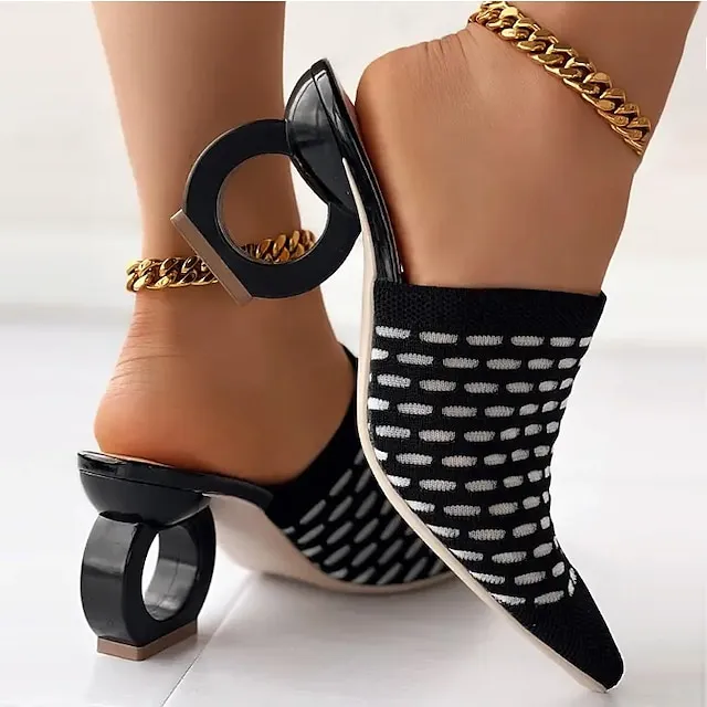 Women's Mules Plus Size Daily Sculptural Heel Pointed Toe Fashion Elegant Minimalism Elastic Fabric Loafer Solid Color Black Yellow Beige