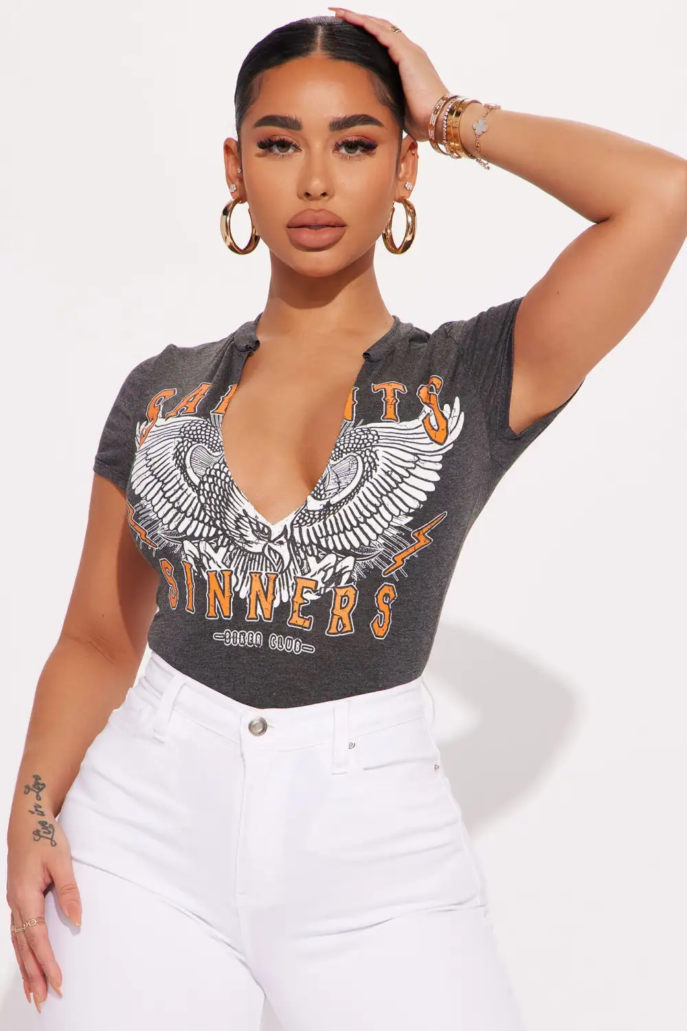 Saints and Sinners Graphic Bodysuit - Charcoal