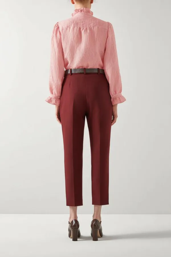 Pink Striped Ruffle Trim Button Down Shirt