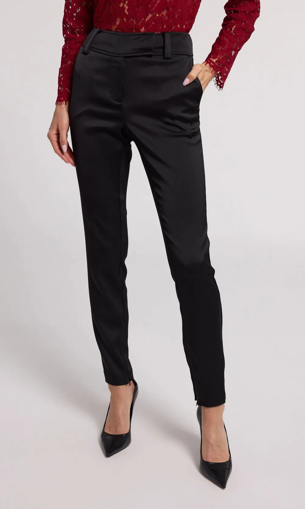 Black Satin Skinny Trousers